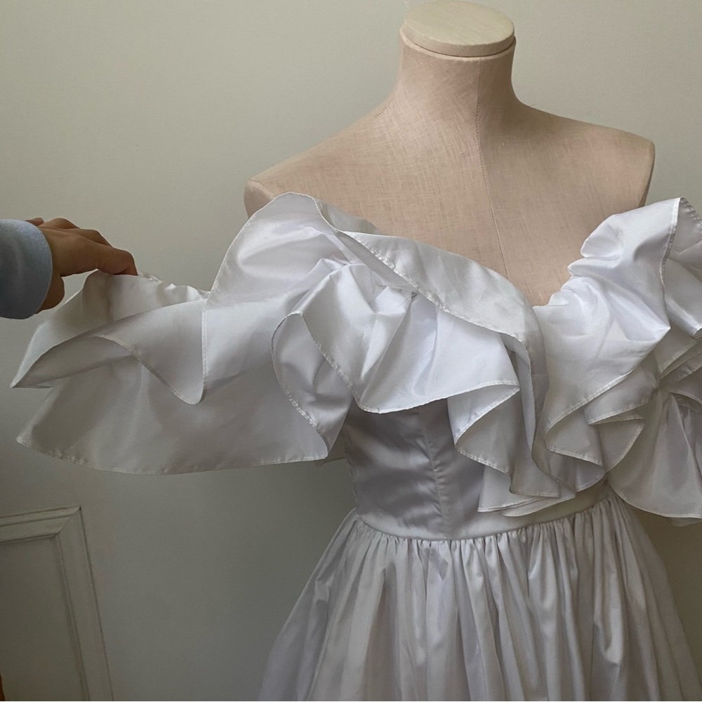 White Off-Shoulder Ruffle Ball Gown Dress - Picture 2 of 12